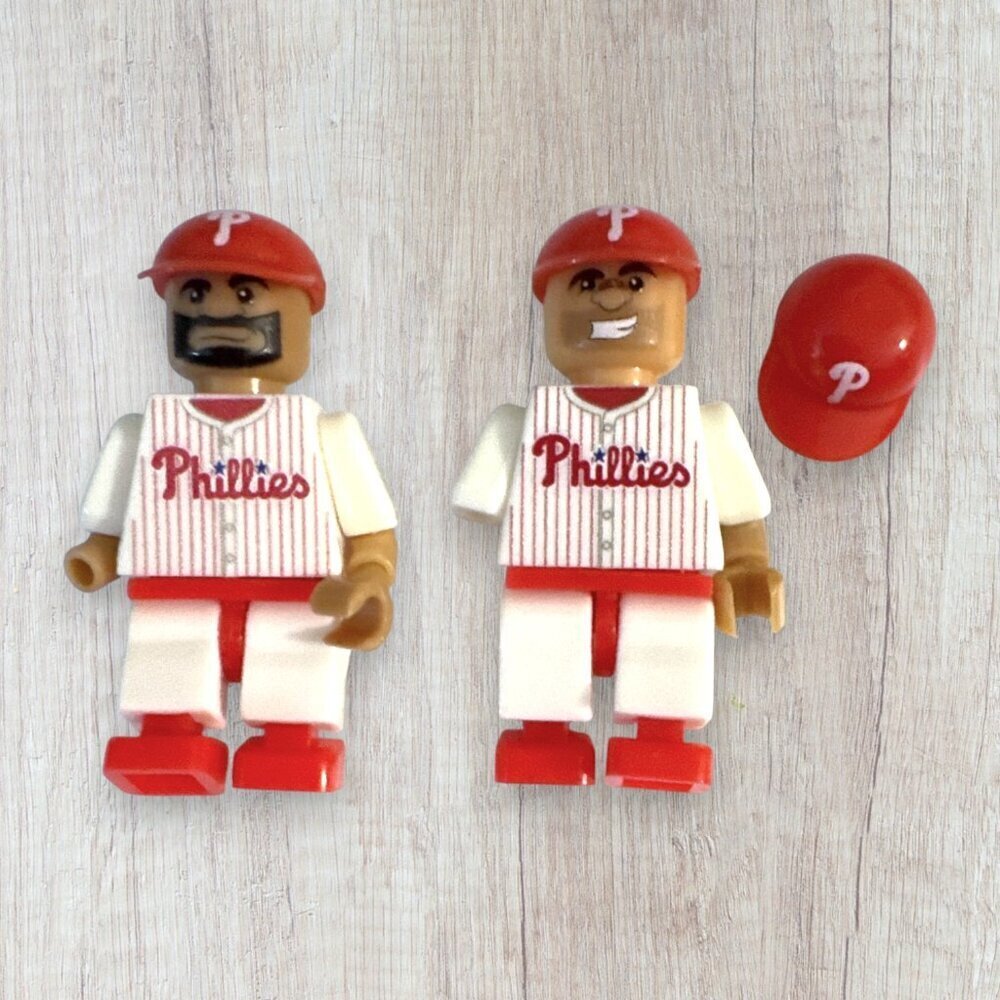 LEGO Philadelphia Phillies Minifigures Baseball Players Uniform Helmets Lot